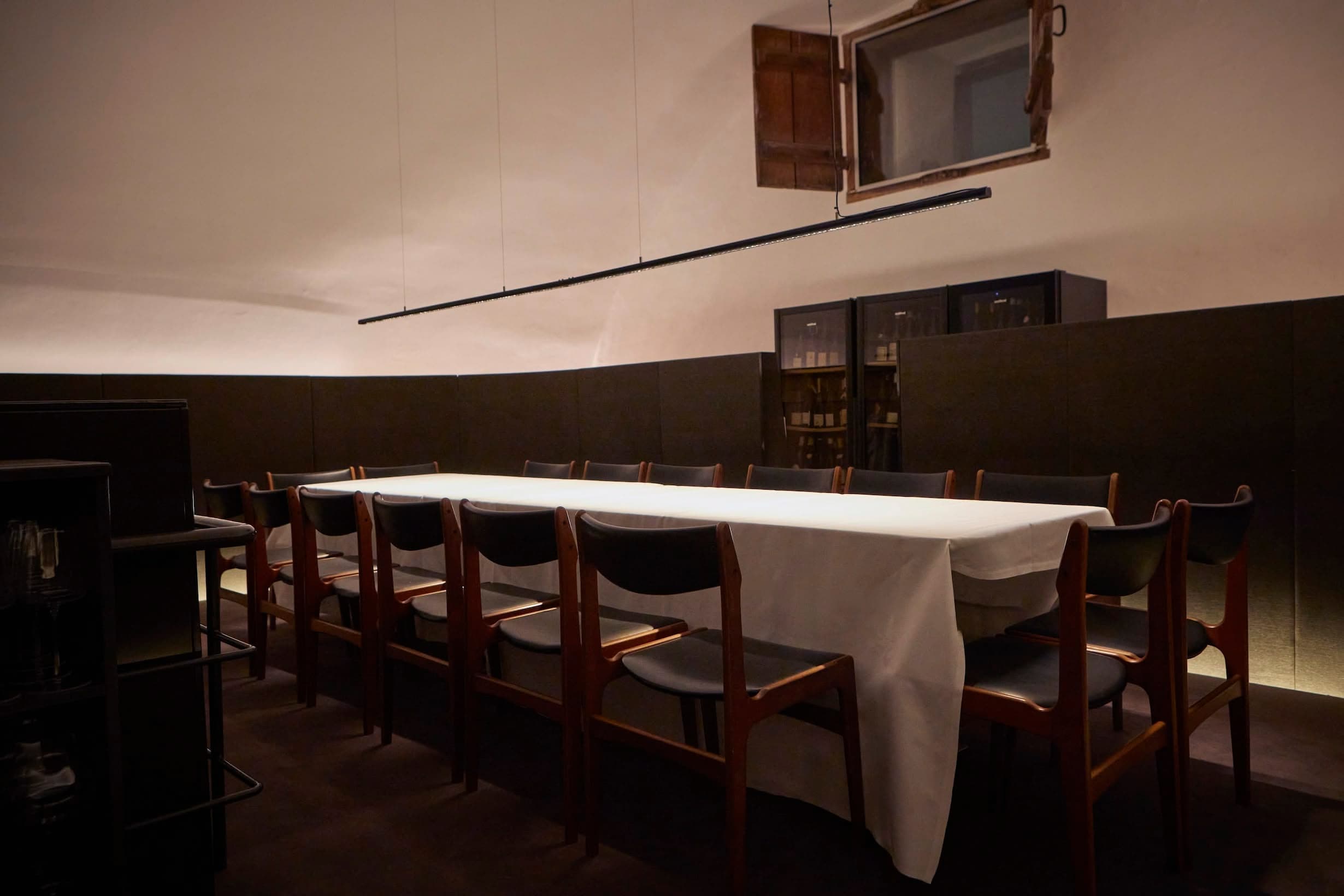A long table in Aure’s secluded private dining room